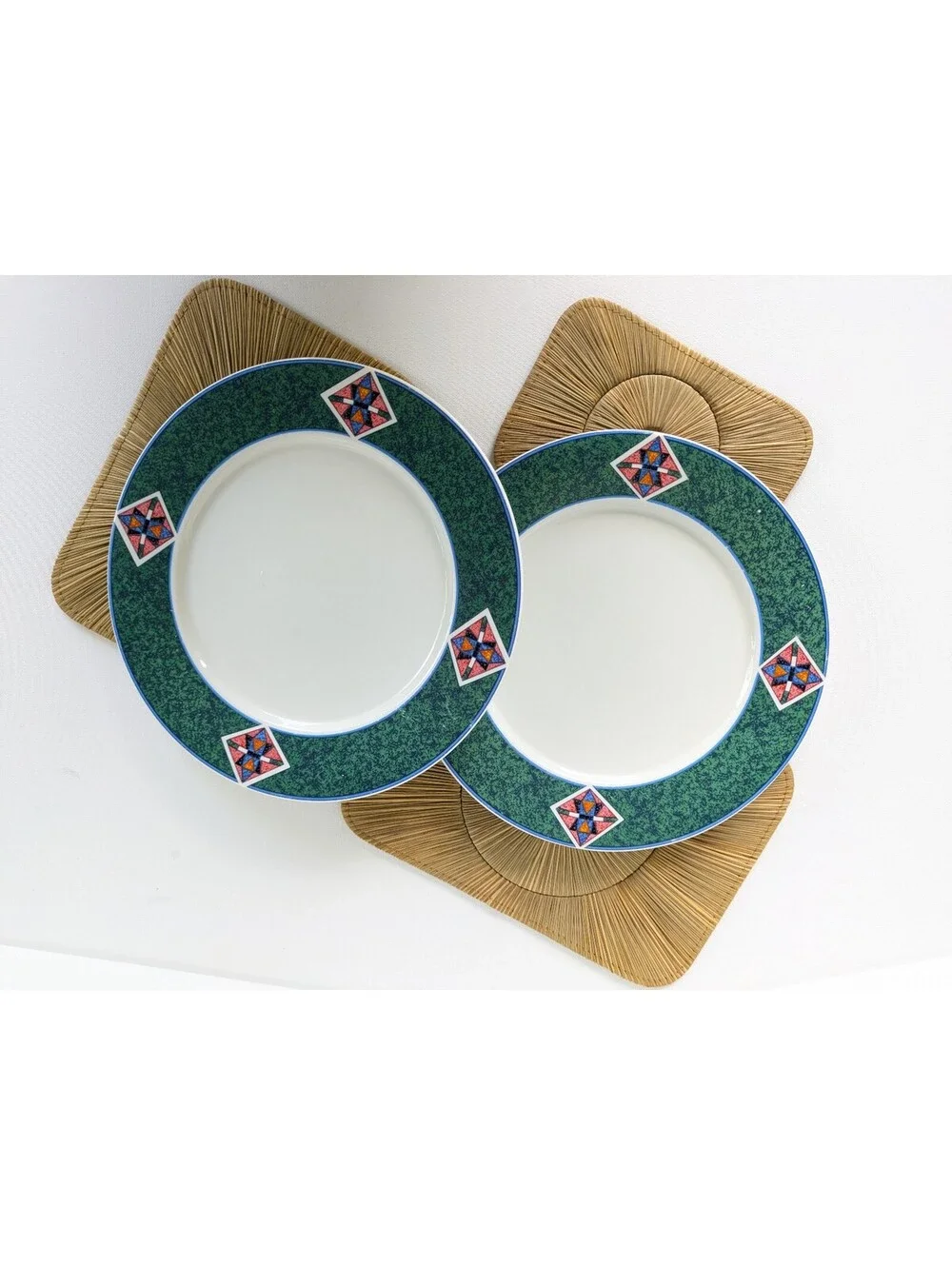 1990s Geometric / Southwestern Pattern Stonewear Plates (2), Lynn's Avanel